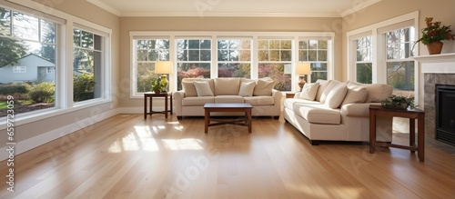 New living room area has hardwood flooring