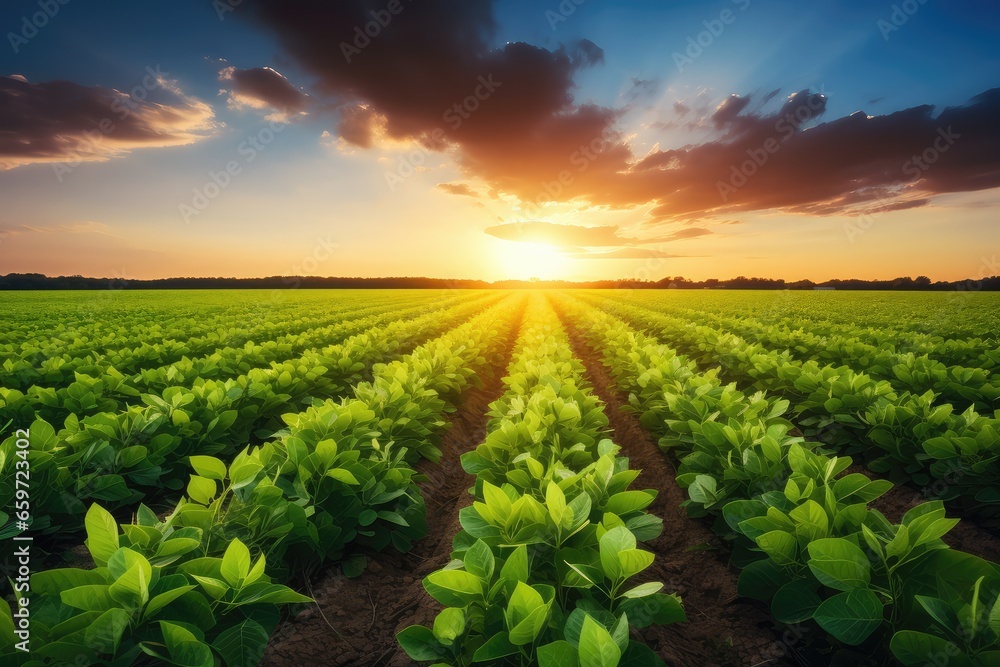 View of soybean farm agricultural field with sky, Green agriculture background. View of soybean farm agricultural field with sky, Green agriculture background.
