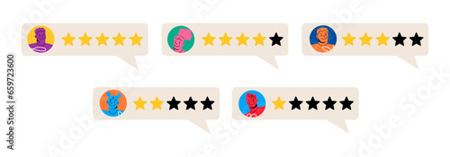 User reviews with star rating. Colorful vector illustration