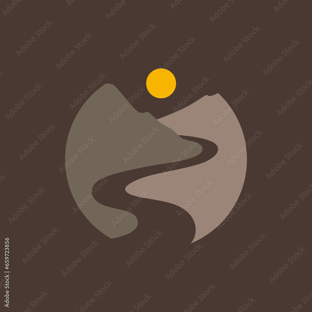 road with desert peak sunset circle minimal simple clean colorful logo design vector icon illustration road with desert peak sunset circle minimal simple clean colorful logo design vector icon illustration
