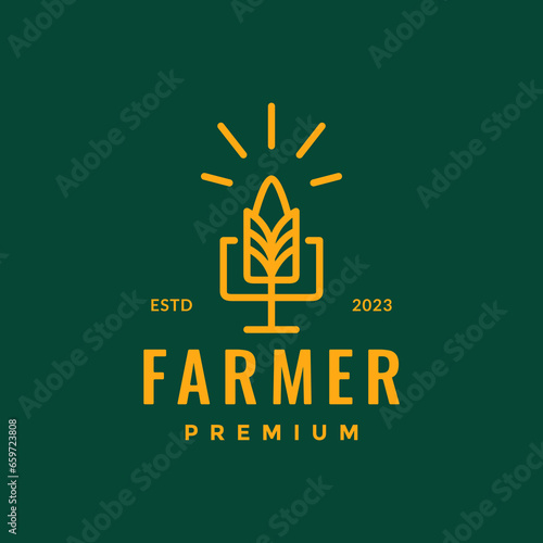 agriculture farmer podcast voice corn minimalist style line simple logo design vector icon illustration