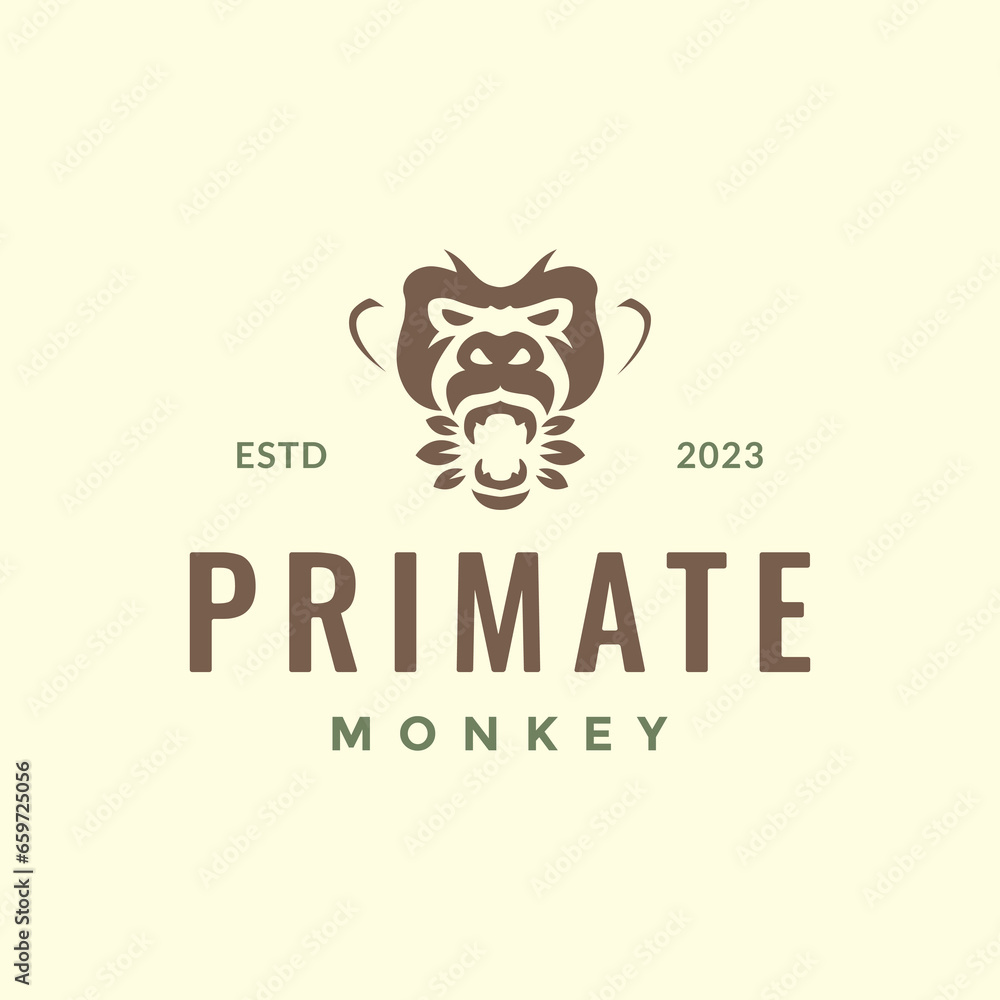 monkey roar primate portrait mascot character hipster vintage logo design vector icon illustration