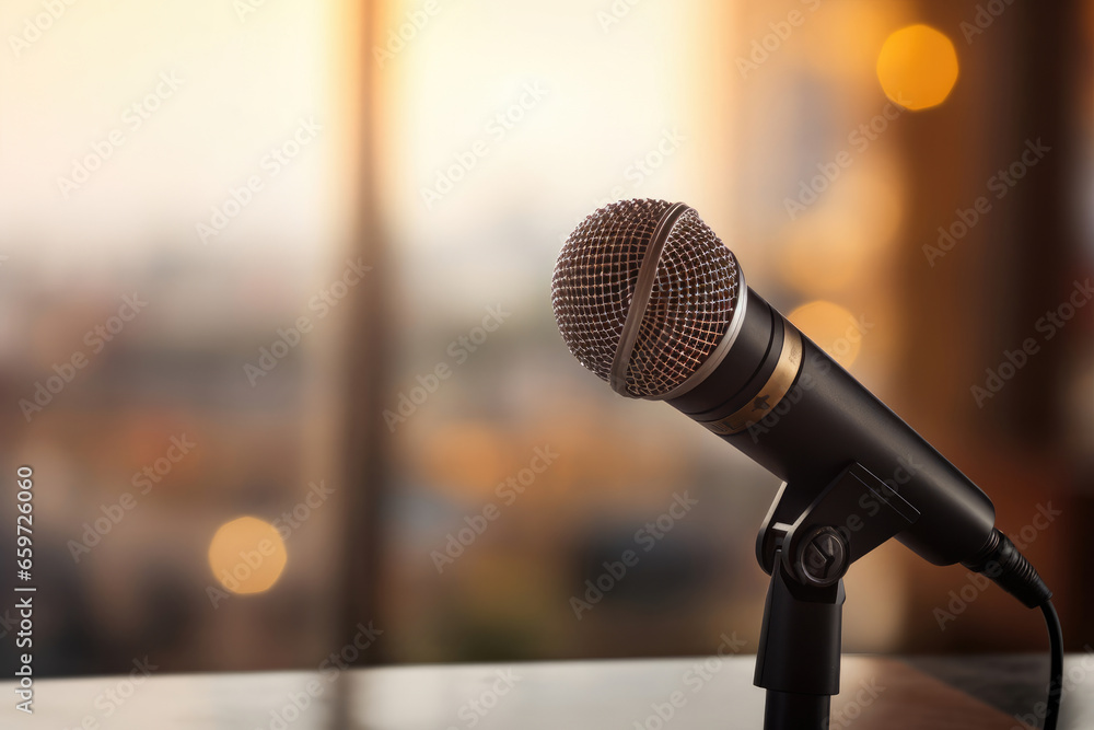 A microphone on a table