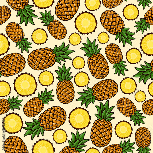 Pineapple fruit seamless pattern background illustration