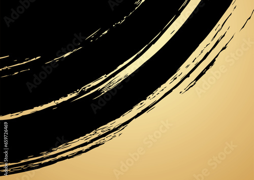 年賀状に使える和柄和風背景フレーム金筆半円黒バック