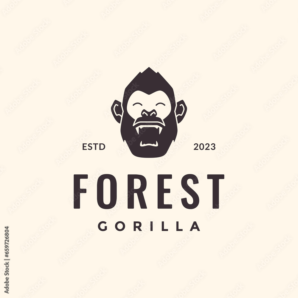primate gorilla portrait roar wildlife beast hipster vintage mascot character logo design vector icon illustration