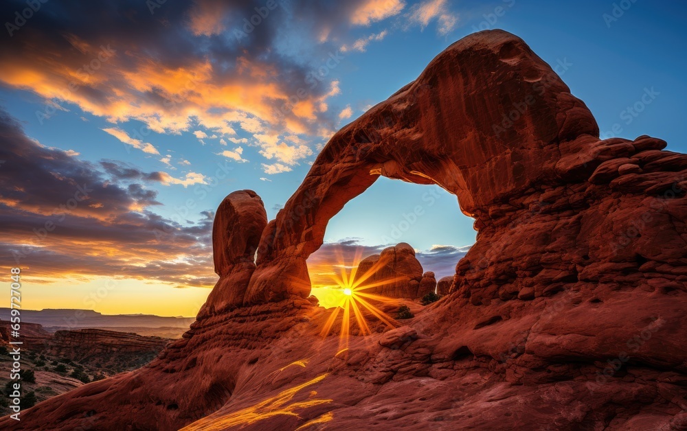 Turret arch in Utah at sunset