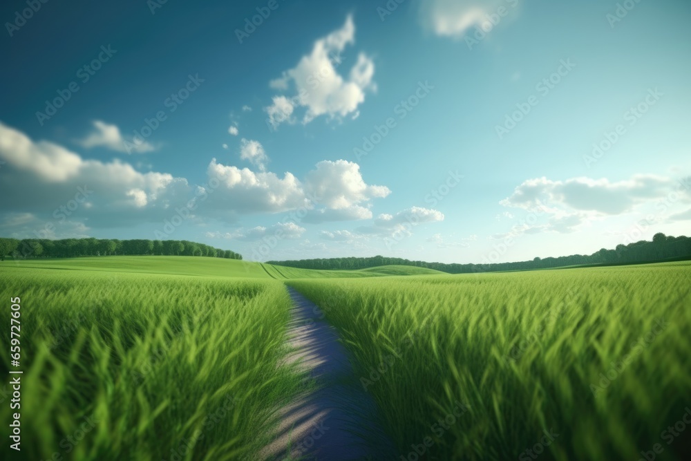 Obraz premium green field and blue sky - Generative AI