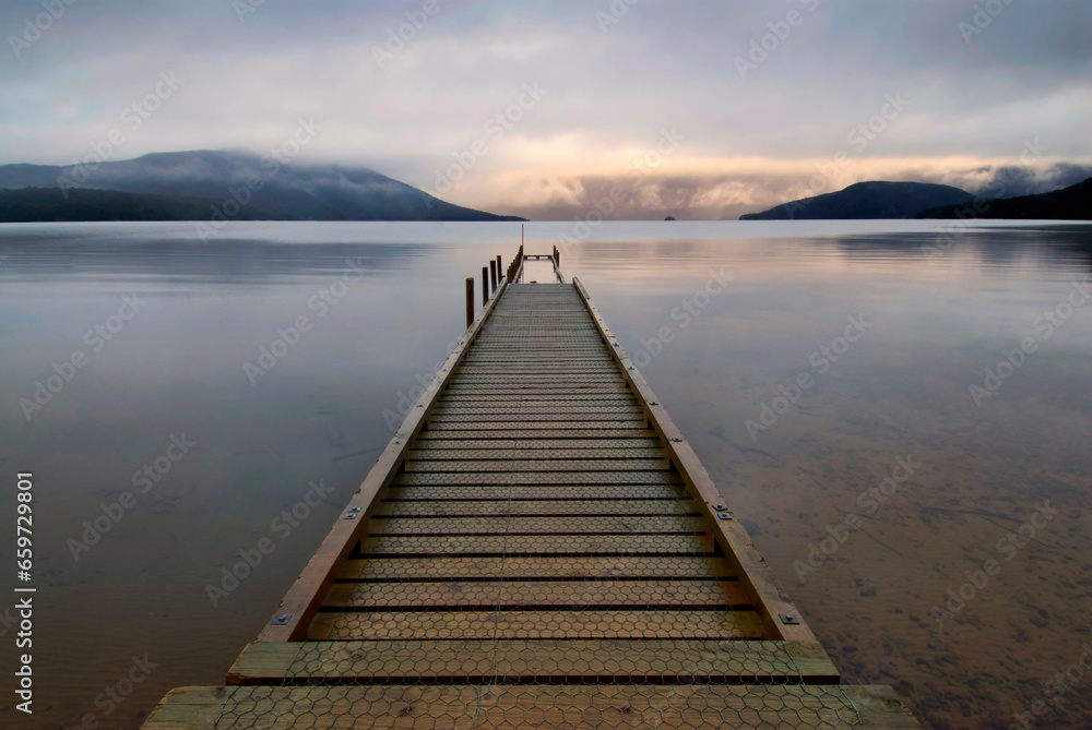 Cloudy morning, Lake Hauroko in the Southern Scenic Route, South Island, New Zealand