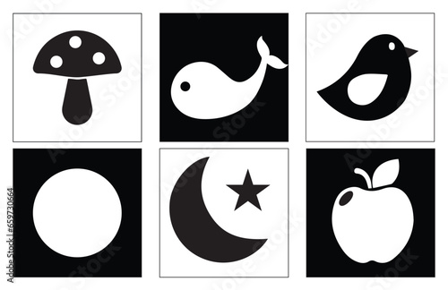 Infant Visual Stimulation Patterns, Black and white flash card with high contrast for baby vector