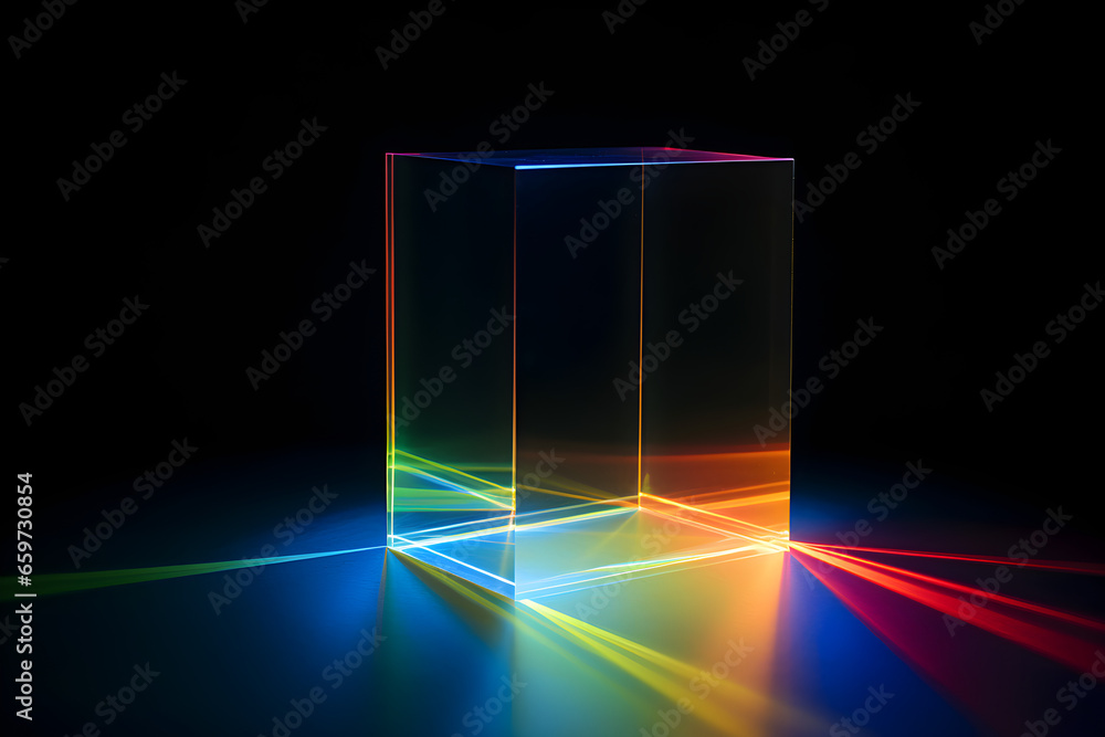refraction of light spectrum through cube prism - obrazy, fototapety, plakaty 
