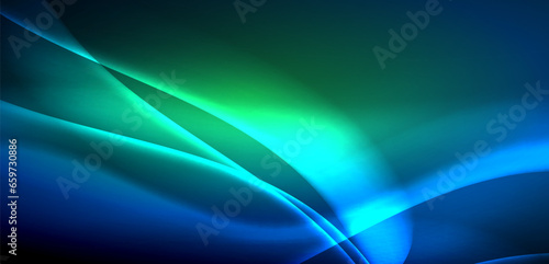 Dynamic waves in ethereal glow of neon lights. Concept merges fluidity of motion with vibrant allure of neon, crafting entrancing backdrop that embodies both vitality and futuristic sophistication