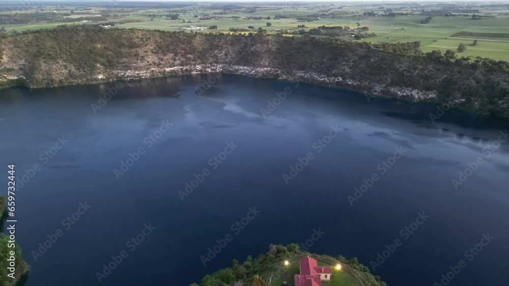 Aerial evening view of the Blue Lake in Mt Gambier, South Australia Aerial evening view of the Blue Lake in Mt Gambier, South Australia