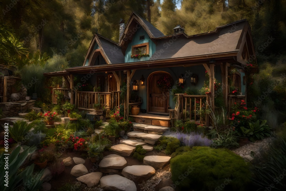 backyard casita, tiny house, hobbit faerie tale architecture, cottage - AI Generative backyard casita, tiny house, hobbit faerie tale architecture, cottage - AI Generative
