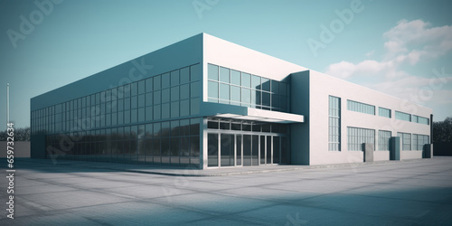 Modern Office Building in the City. Factory or Large Factory shop Building. Modern Business Architecture, urban space