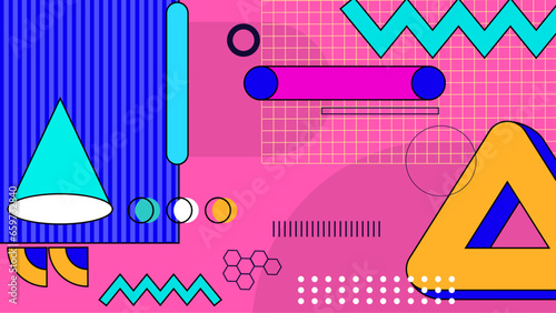 Vector modern memphis hipster yellow blue and pink background