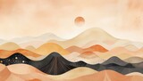 Light Orange Watercolor Mountainscape with Sun