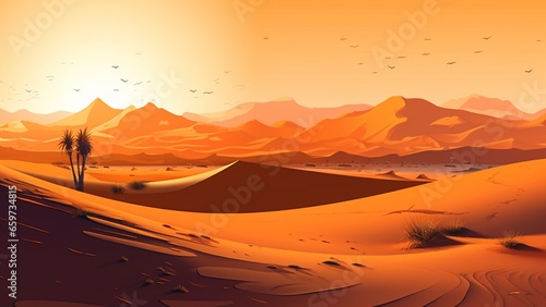 Sahara Desert Landscape Wallpaper Illustration