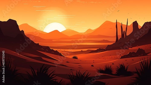 Sahara Desert Landscape Wallpaper Illustration