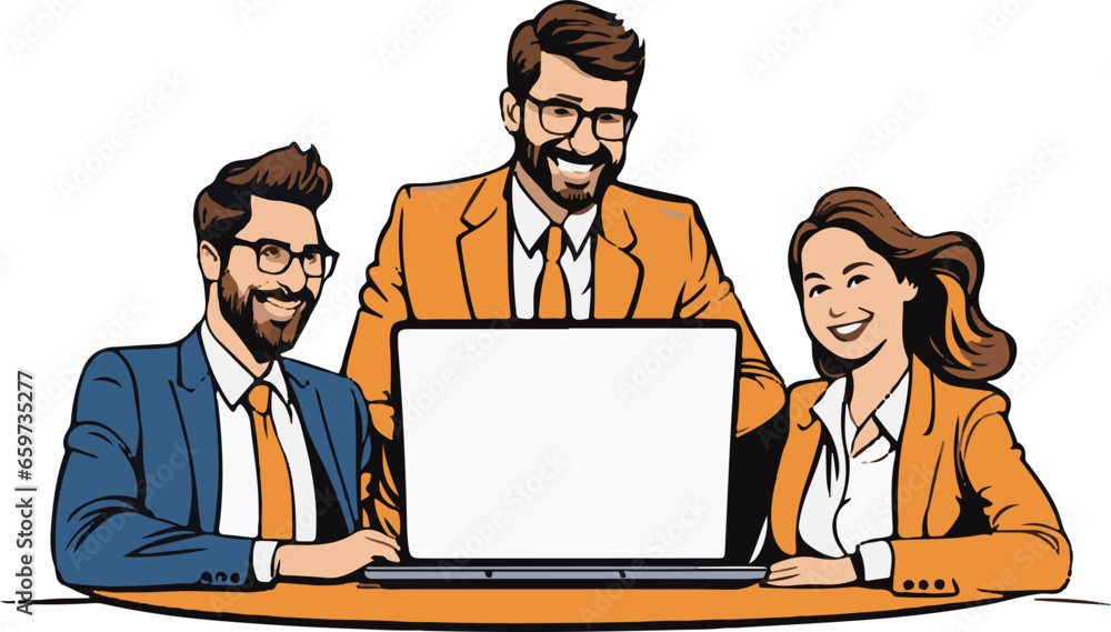 Awesome  lovely cartoon vector office people laptop art
