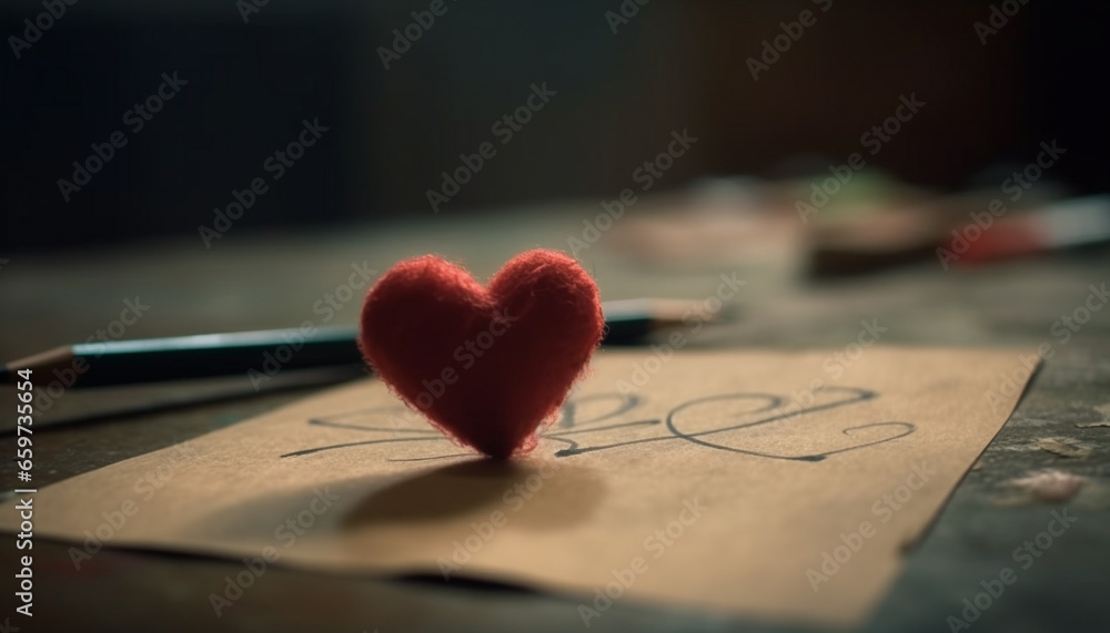 Love heart symbol on rustic wood table, a romantic decoration generated by AI Love heart symbol on rustic wood table, a romantic decoration generated by AI