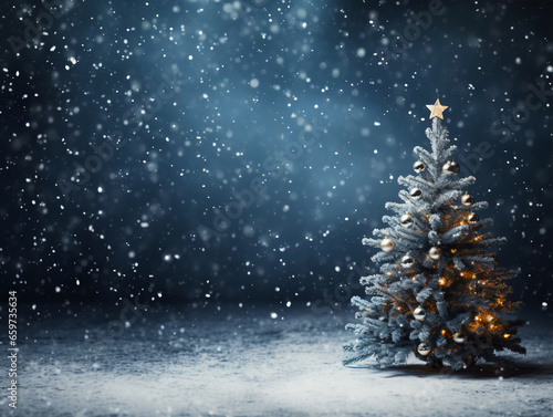 A Christmas tree on a snowy background