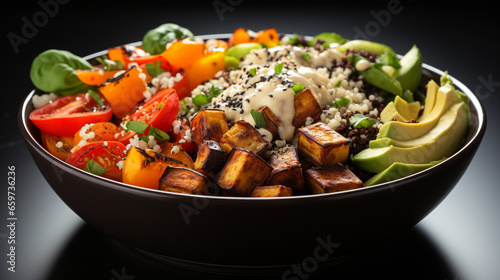 A vegetarian Buddha bowl filled with quinoa roasted UHD wallpaper Stock Photographic Image