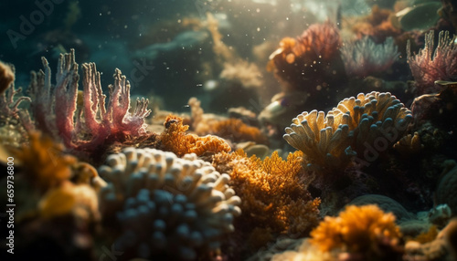 Deep below, a colorful reef teems with sea life adventure generated by AI © Jeronimo Ramos