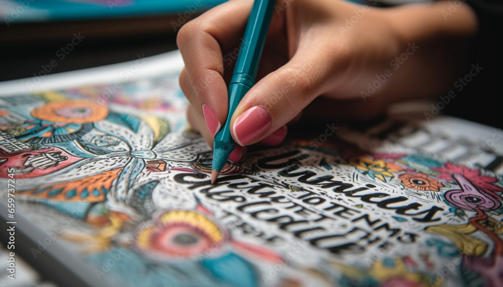 Naklejka premium Creative child colorful artwork symbolizes learning and cultural diversity generated by AI