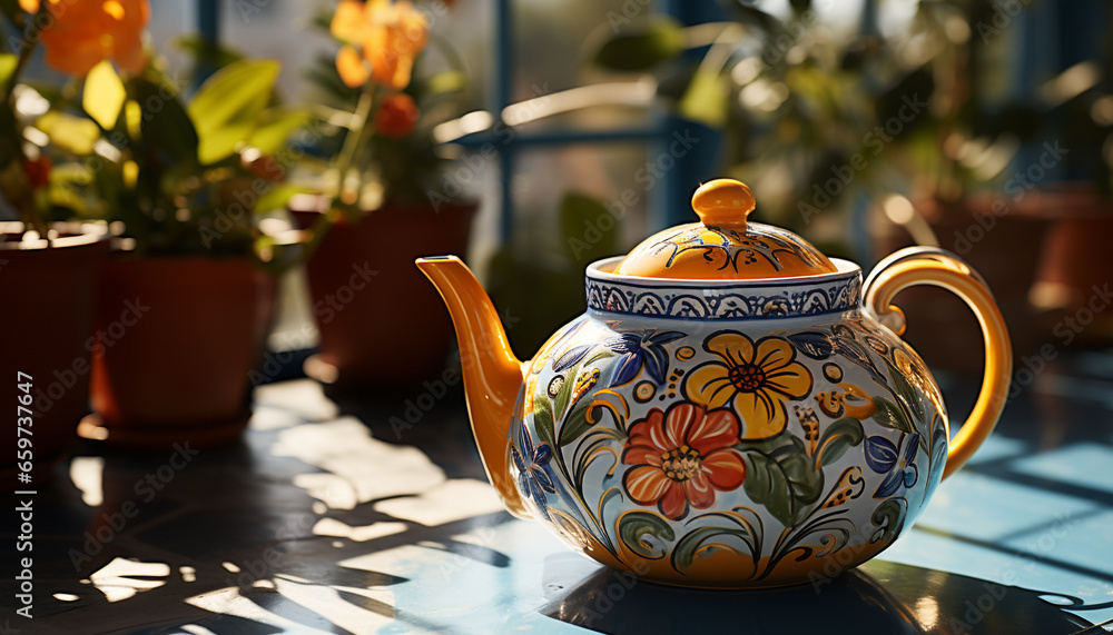 Pottery teapot cultures table ceramics vase decoration clay crockery drink generated by AI Pottery teapot cultures table ceramics vase decoration clay crockery drink generated by AI