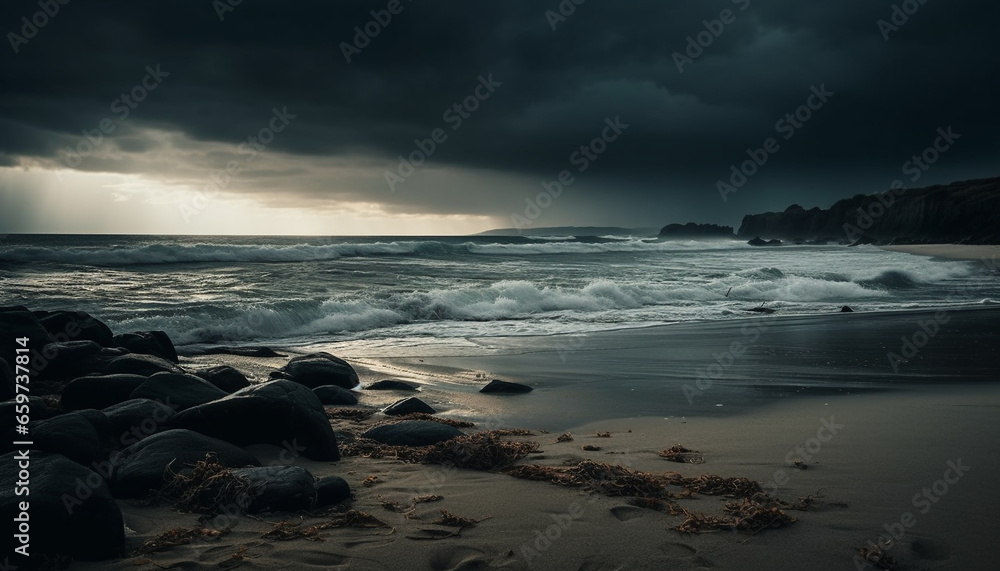 Fototapeta premium The dramatic sky reflects the beauty in nature at dusk generated by AI