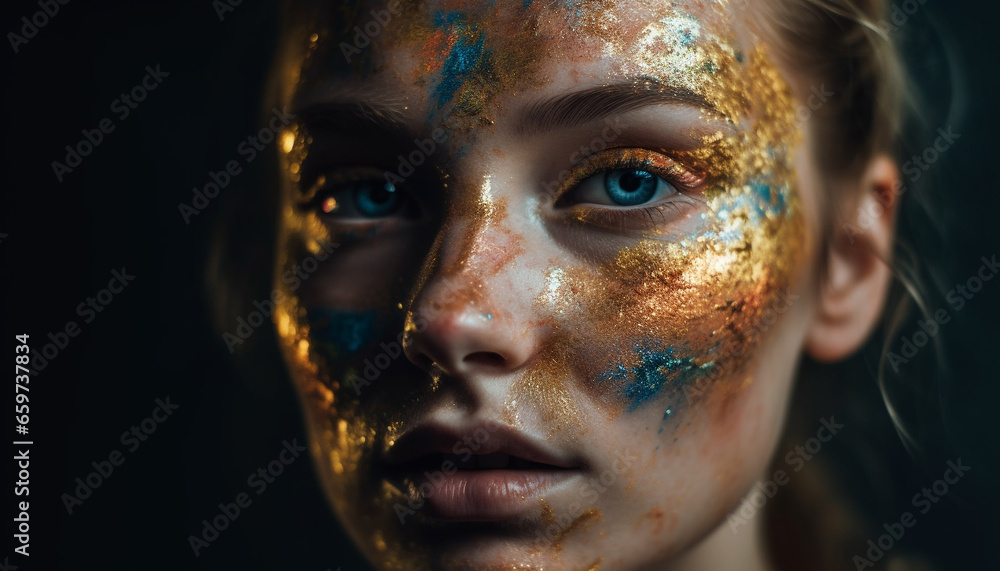 Creative beauty A portrait of a young woman with face paint generated by AI