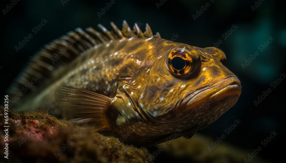 Close up of a cute yellow balloonfish in tropical saltwater reef generated by AI Close up of a cute yellow balloonfish in tropical saltwater reef generated by AI