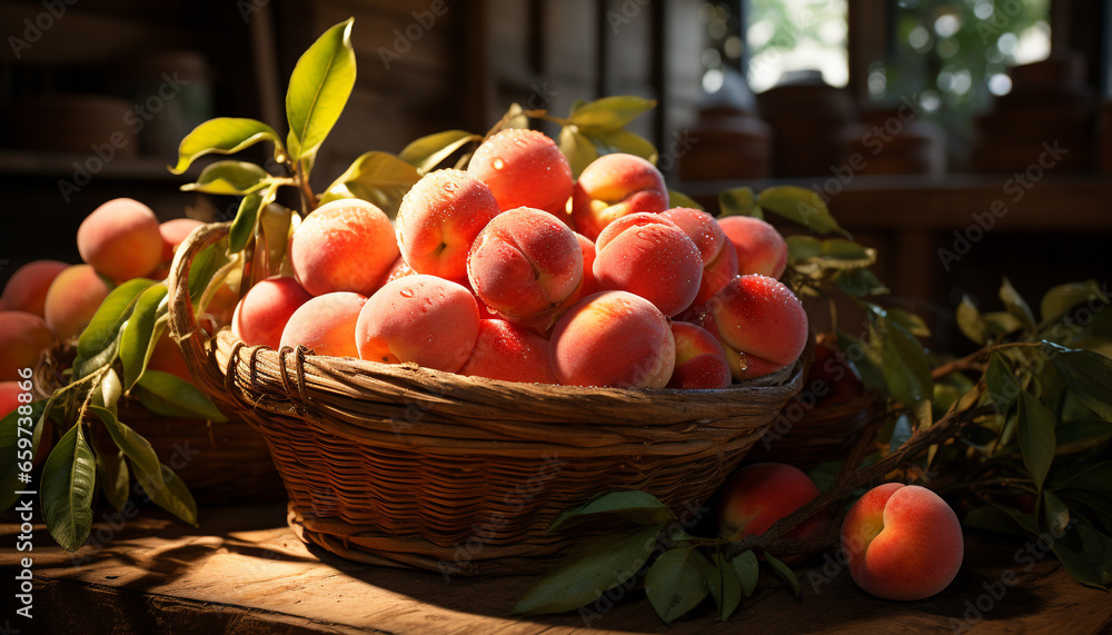 Freshness of nature harvest, healthy eating in a rustic orchard generated by AI Freshness of nature harvest, healthy eating in a rustic orchard generated by AI