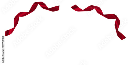 Red ribbon isolated on transparent background, christmas concept.