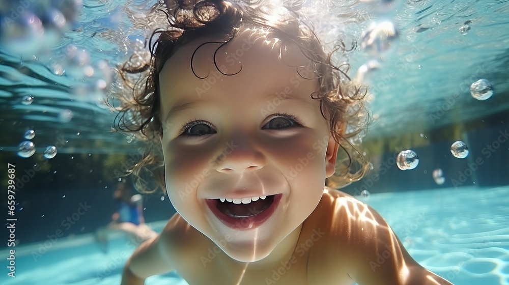 Clear day, Happy baby have fun in swimming pool. toddler swimming under water, Funny child swim, dive in pool deep down underwater from poolside. Healthy lifestyle, people water sport activity Clear day, Happy baby have fun in swimming pool. toddler swimming under water, Funny child swim, dive in pool deep down underwater from poolside. Healthy lifestyle, people water sport activity