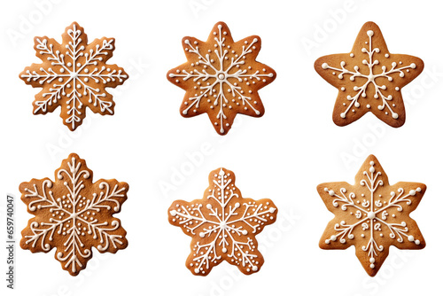 Christmas homemade gingerbread cookies collection isolated on a transparent background