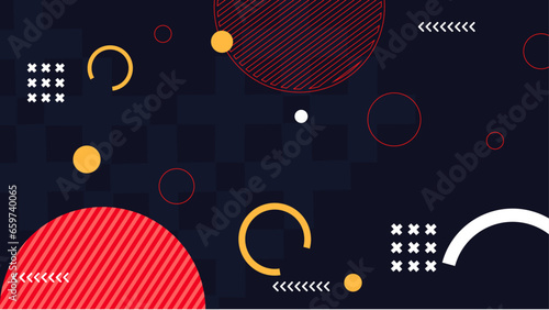 Colorful colourful modern abstract geometric background with with simple shapes circle, line, triangle, dot, use for template poster event, social media banner and digital poster