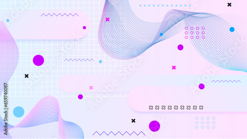 Blue purple and pink minimalist abstract background with memphis style in geometric