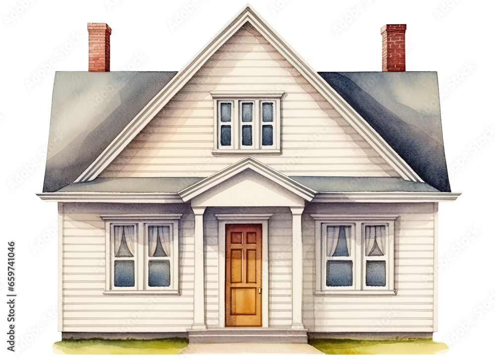 Watercolor illustration of a house isolated on transparent background Watercolor illustration of a house isolated on transparent background