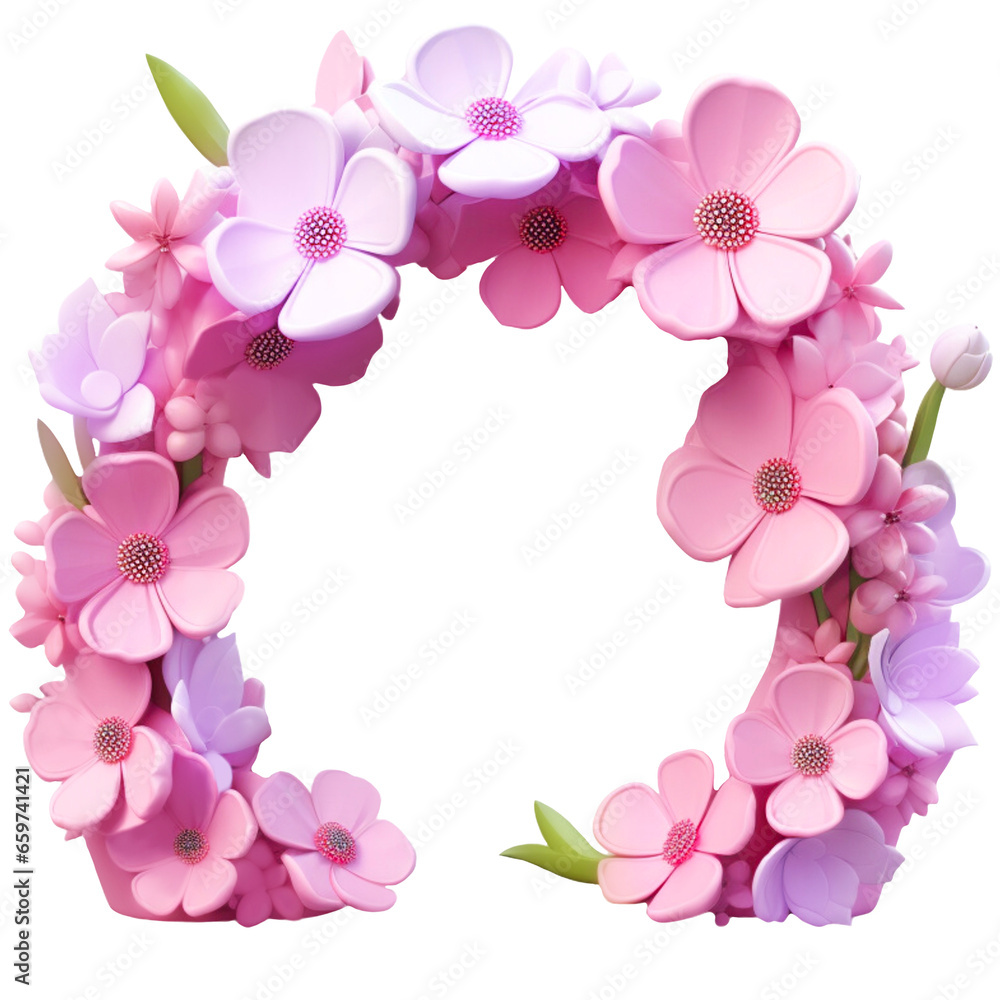 3d, a wedding flower arch in pink and purple color