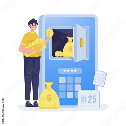 Savings money payday on safety box vector illustration