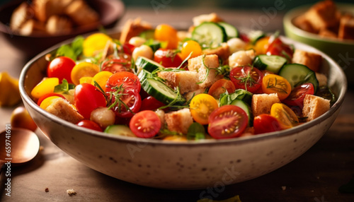 Grilled vegetable salad with fresh organic ingredients on wooden plate generated by AI