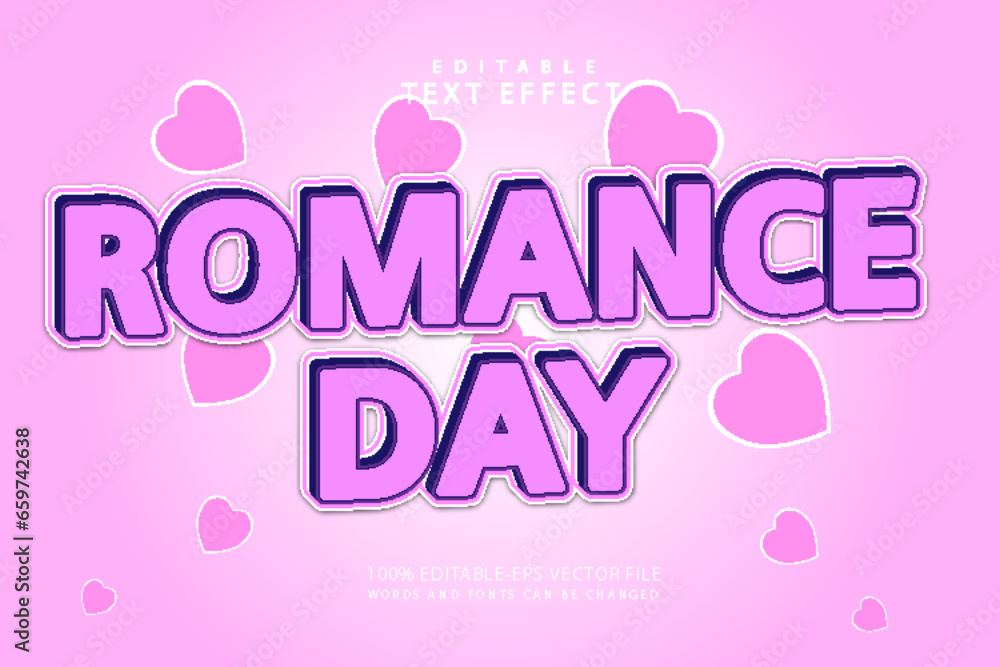 Romance day editable text effect 3 dimension emboss cartoon style