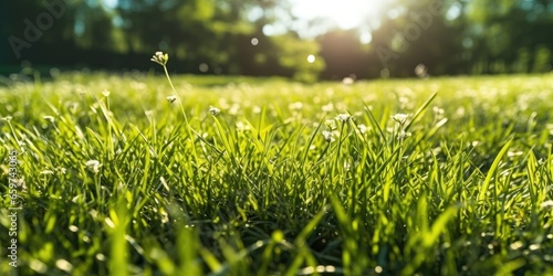 Green lawn lit by sunlight