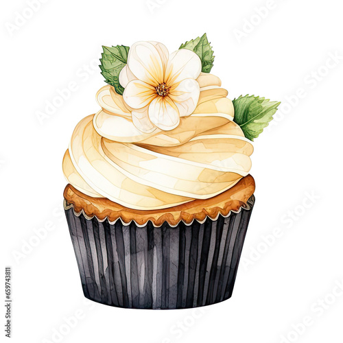 Watercolor cupcake on christmas, PNG Cupcake