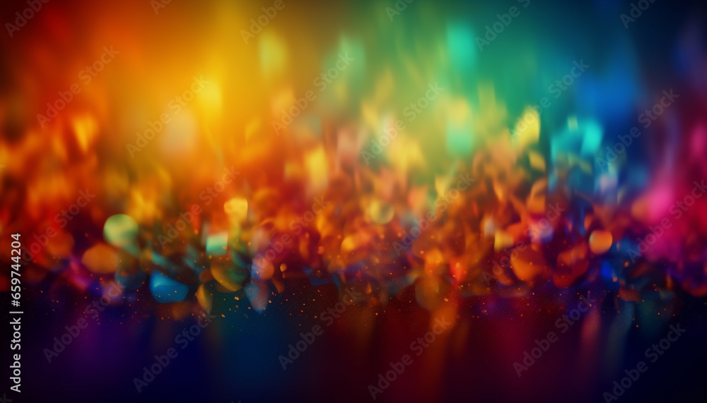 Vibrant colors illuminate the dark night with glittering celebration backdrop generated by AI