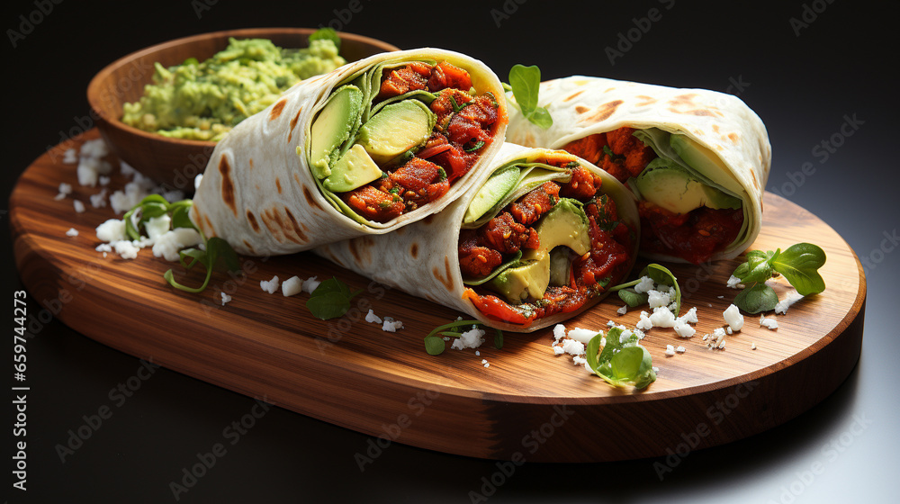 A wrap or roll up with a soft tortilla or flatbread UHD wallpaper Stock Photographic Image