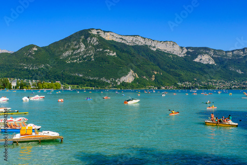 People having fun on Lake Annecy, Europe's cleanest lake, in Haute-Savoie department, France