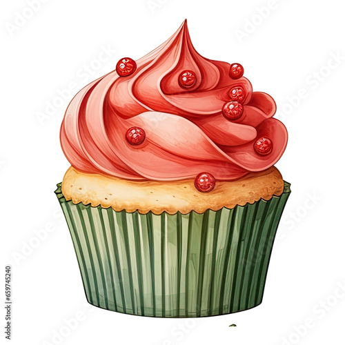 Watercolor cupcake on christmas, PNG Cupcake